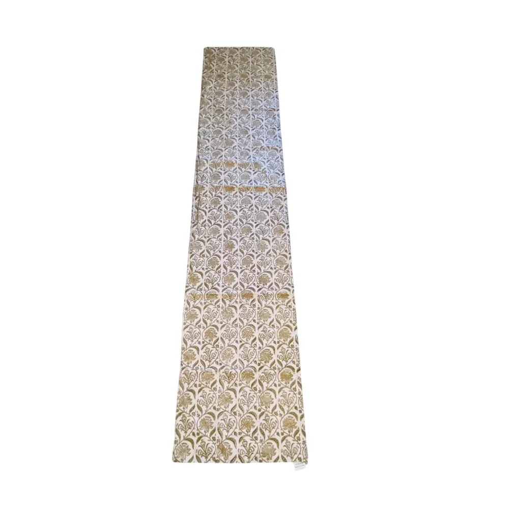 Pottery Barn Floral Block Print Table Runner 18x90 Pink Tan Cotton Boho Zen